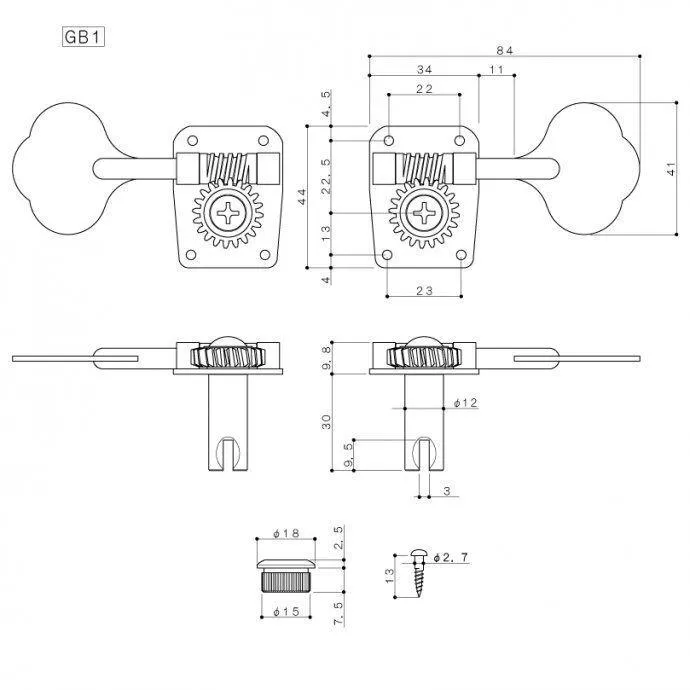 Gotoh GB10 Bass Tuning Key - Treble Side - Nickel - Single Tuner - Image 2