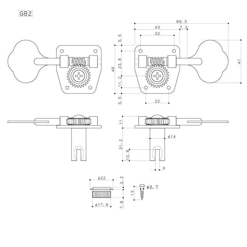 Gotoh GB2 '4 in Line' Bass Tuning Keys (set of 4) - Black - Image 2