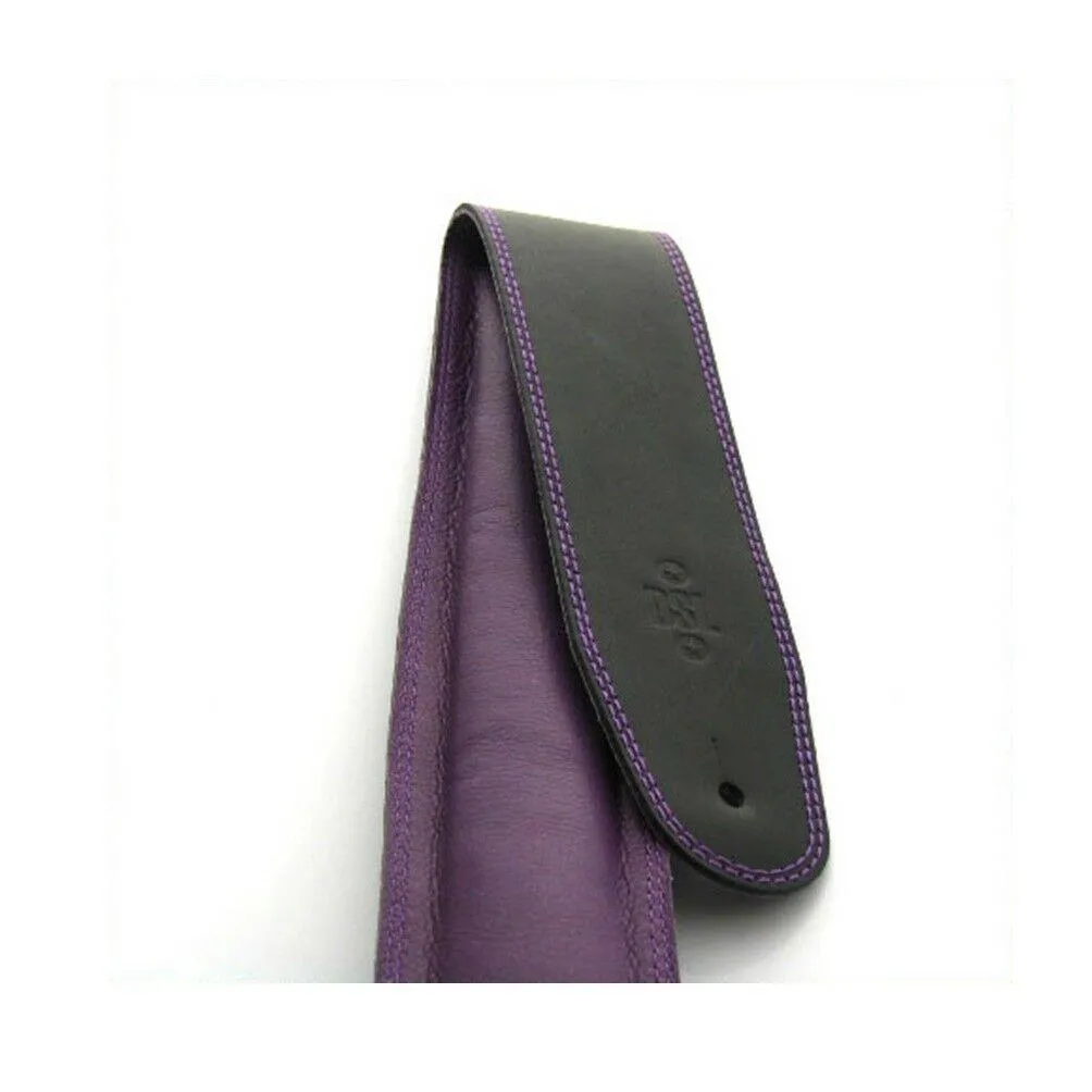 DSL Padded Garment Leather Guitar Strap 2 1/2" Black/purple Hand Made Australia - Image 2