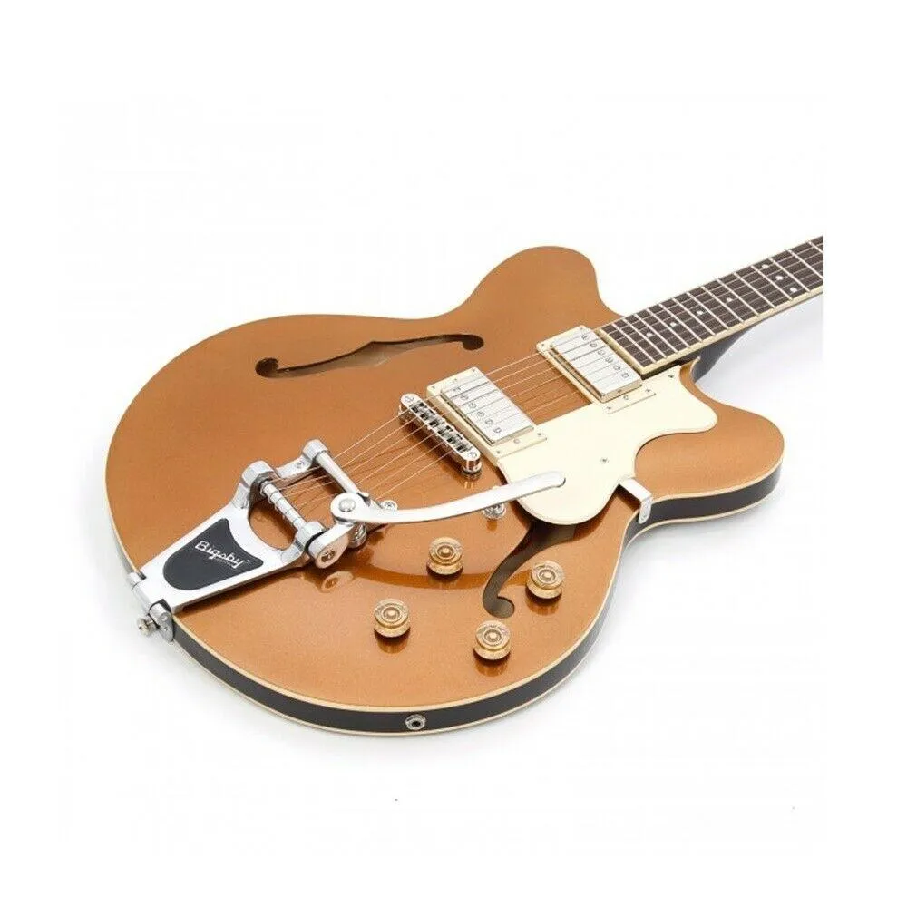 Hofner Contemporary Verythin Guitar - Ltd Edition Gold Top W/ Bigsby & Case - Image 2