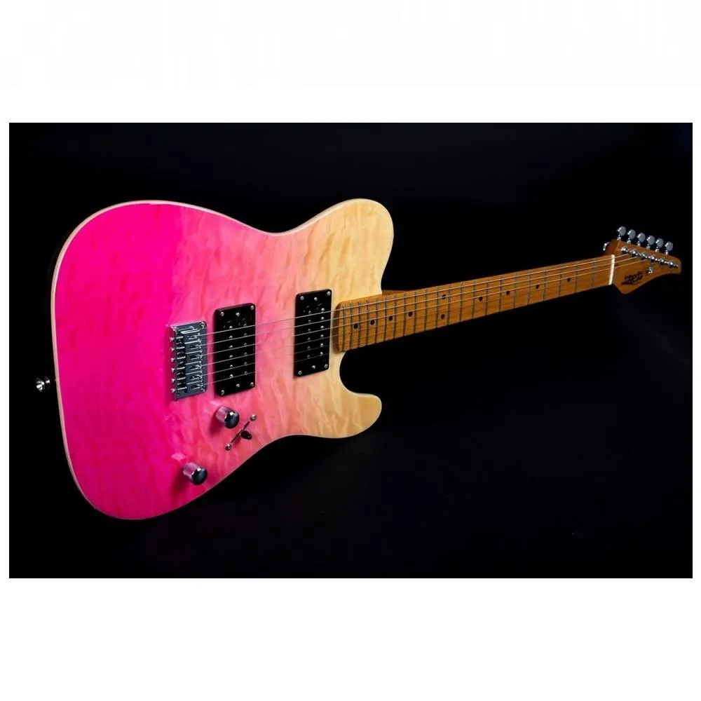 Jet Guitars JT-450 Quilted Maple Top Electric Guitar - Transparent Pink - Image 2
