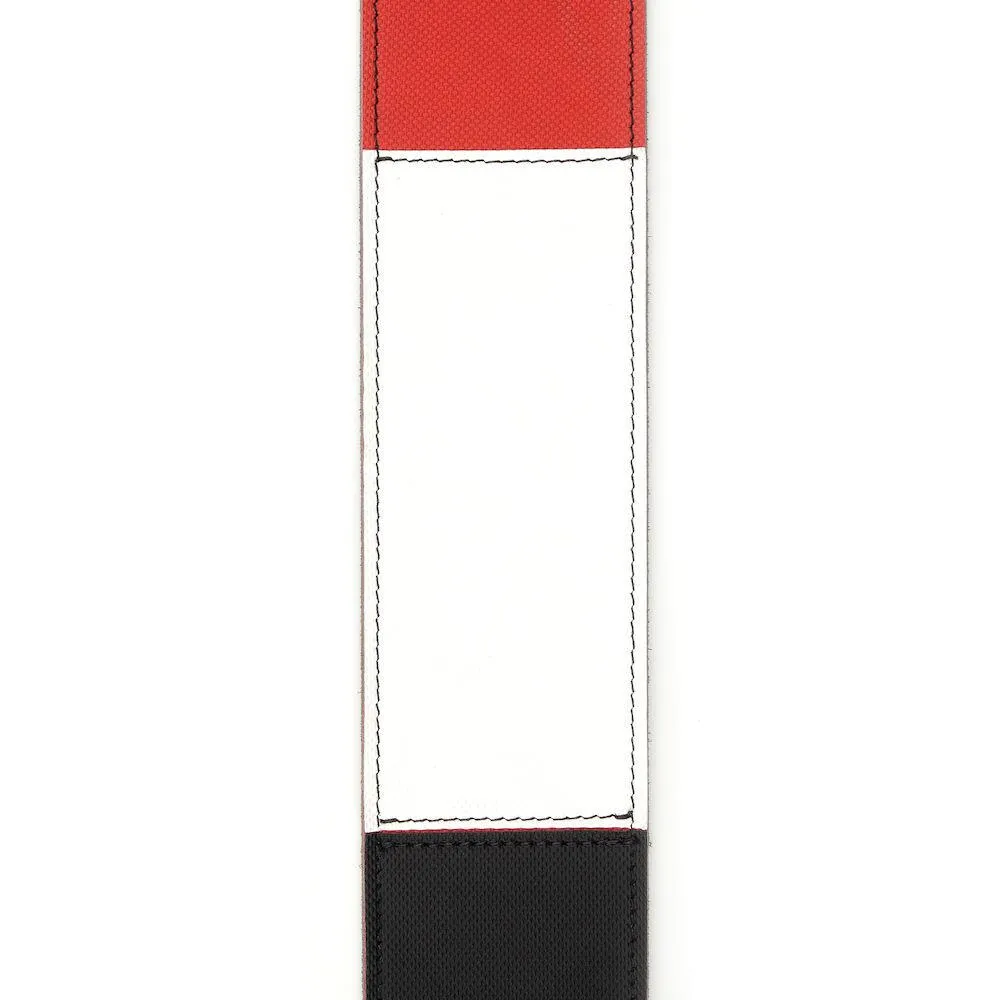 D'Addario Deluxe Leather Guitar Strap, Horizontal Stripe, Black Red and White - Image 2