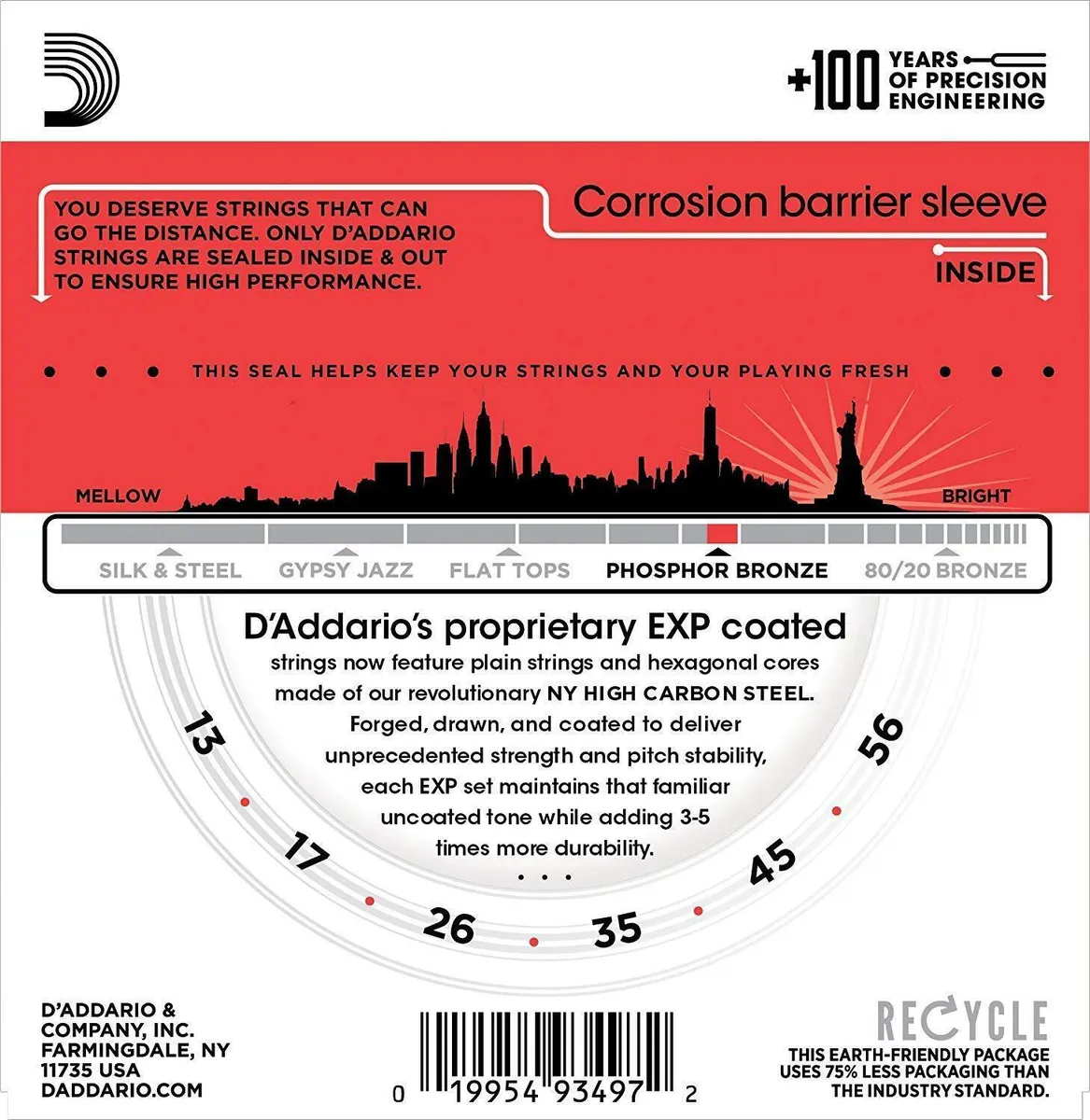 D'Addario EXP17 Coated Phosphor Bronze Medium Acoustic Guitar Strings 13 - 56 - Image 2