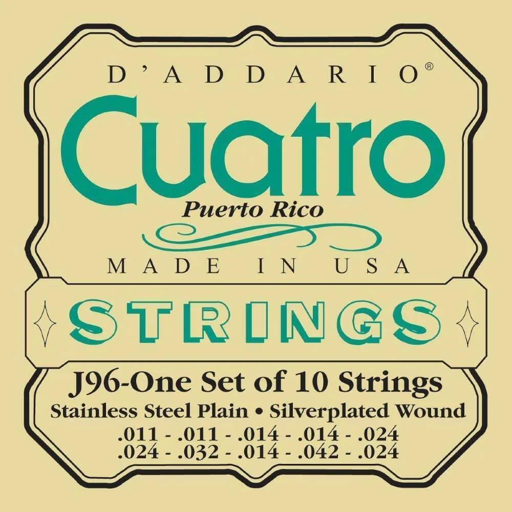 D'Addario J96 Cuatro-Puerto Rico string Set 10 strings 11 - 24 Silver wound - Image 2