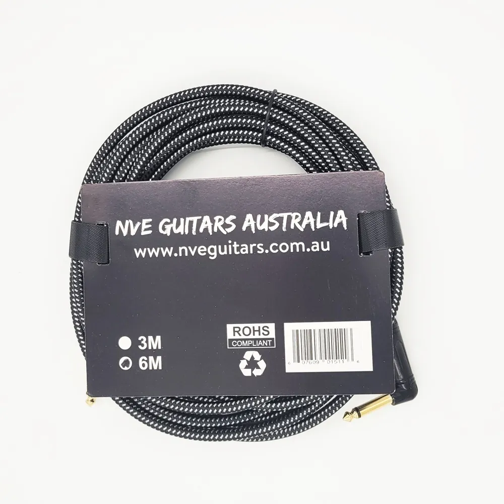 NVE Guitars Instrument Cable gold plated Plugs 20ft - 6m Straight to Angle - Black - Image 2