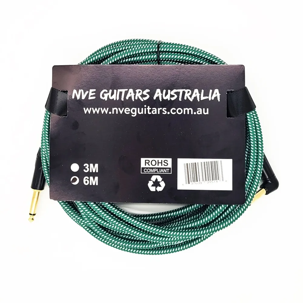 NVE Guitars Instrument Cable gold plated Plugs 20ft - 6m Straight to Angle - GREEN - Image 2