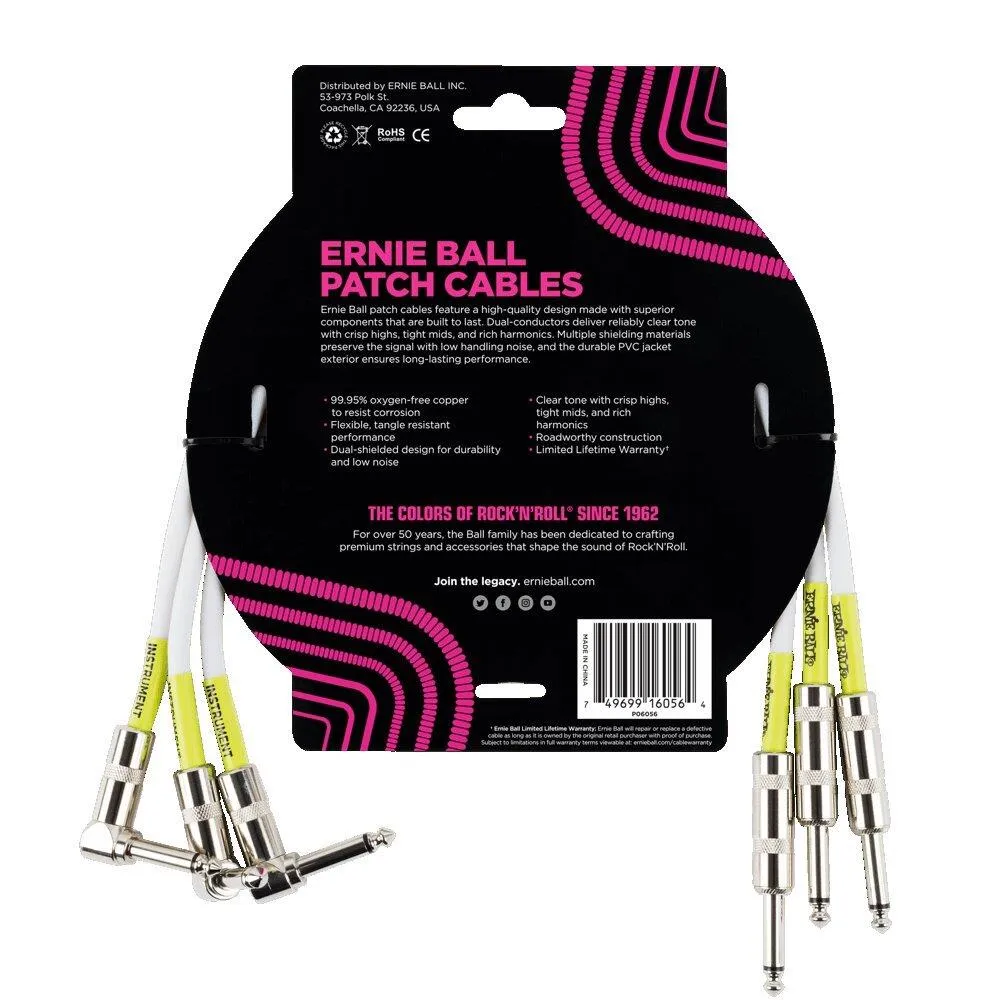 Ernie Ball High Quality Straight - Angle Patch Cable 3 Pack - White - 45cm - Image 2