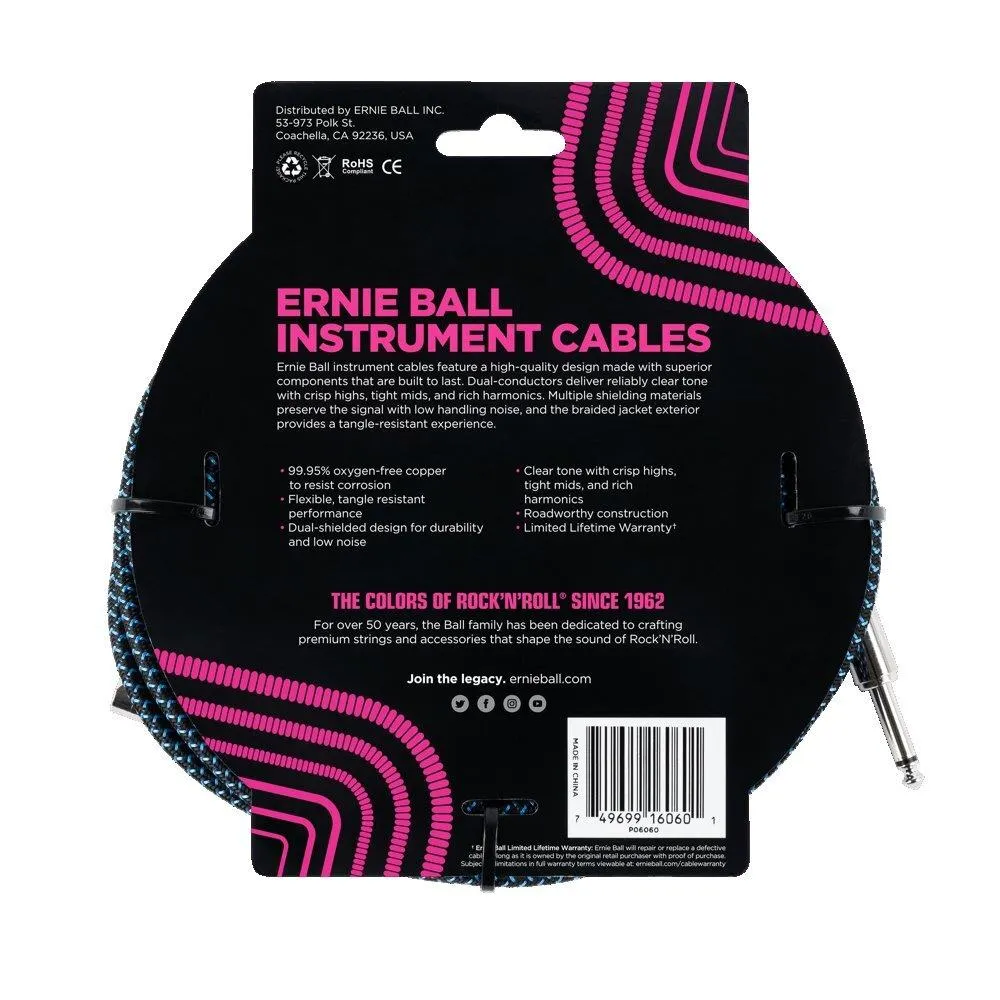 Ernie Ball 7.5 Meter Braided Straight - Angle Instrument Cable, Black - Blue - Image 2