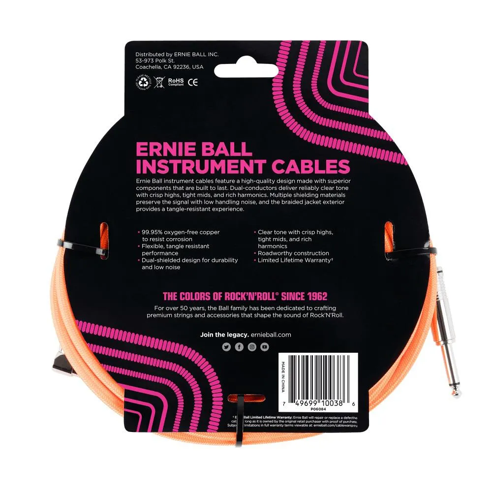 Ernie Ball 5.5 MetersBraided Straight - Angle Inst Cable - Neon Orange - Image 2