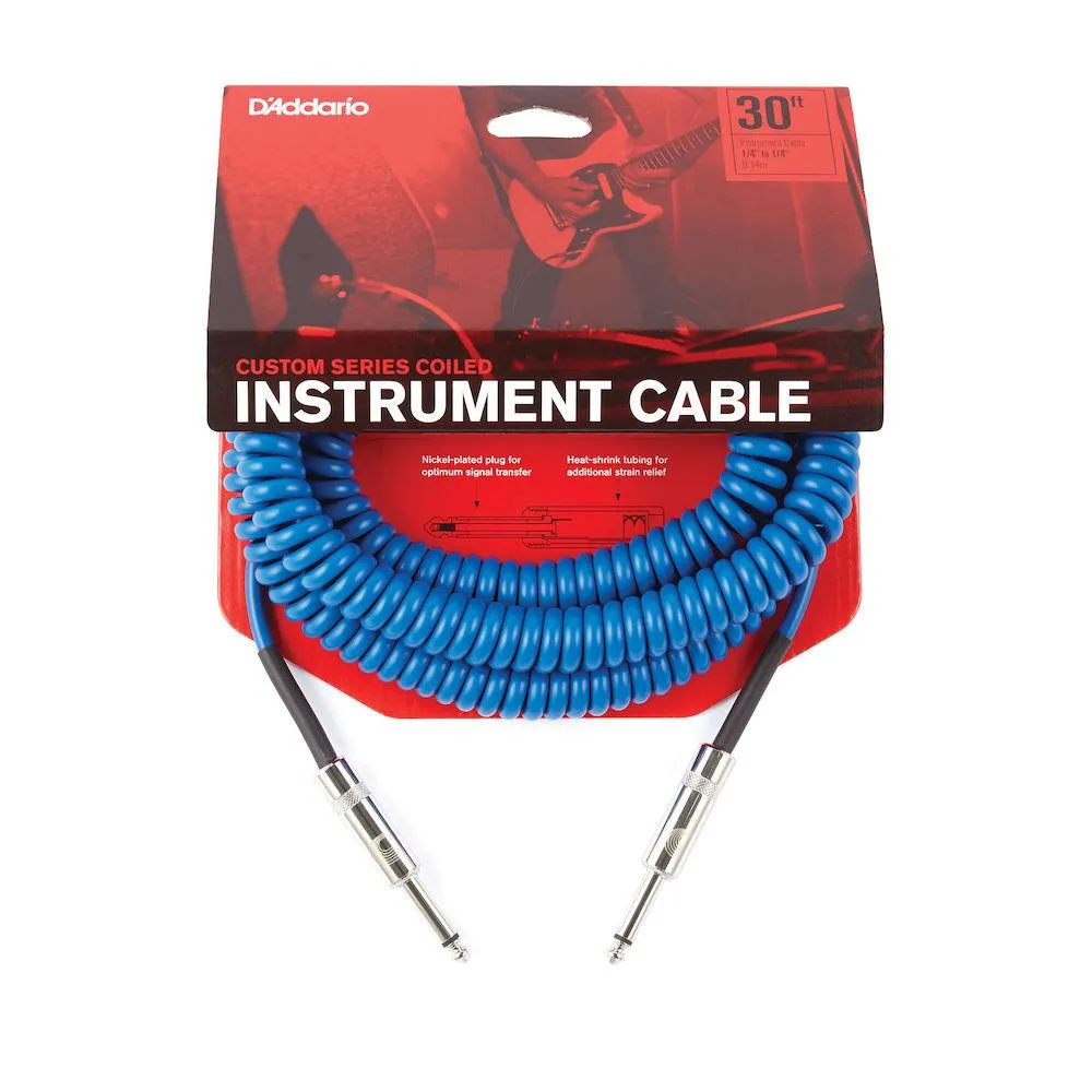 D'Addario Coiled Instrument Cable, 30' - Blue - Image 2