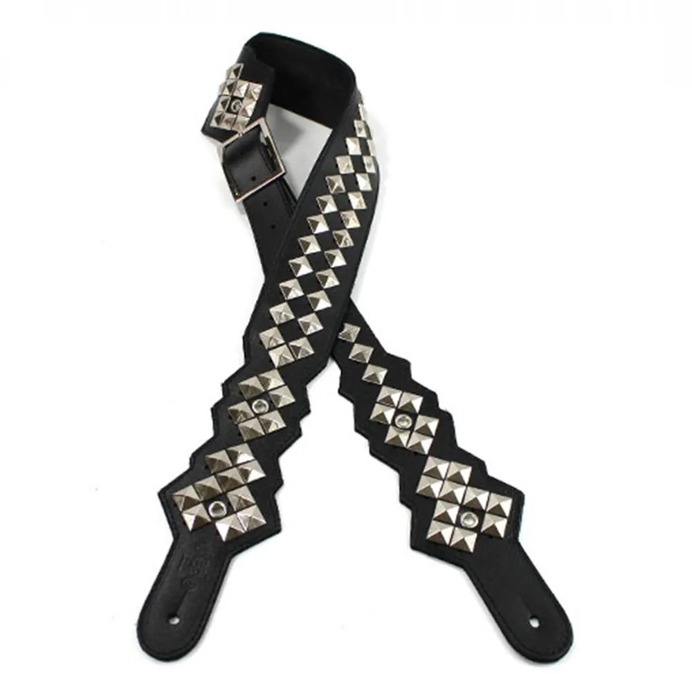 DSL Premium Garment Leather Guitar Strap Tribute pyramid stud - Image 2
