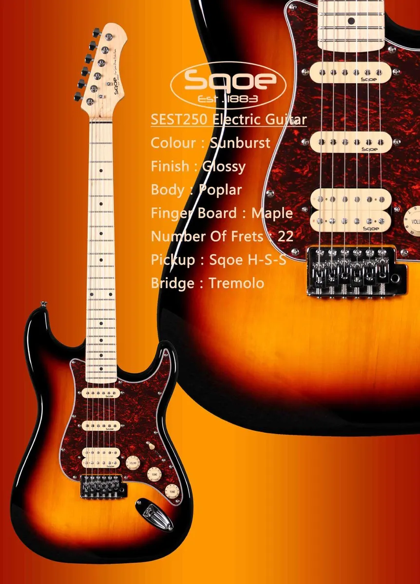 SQOE SEST250 Electric Guitar with Gig bag - Sunset - Image 2