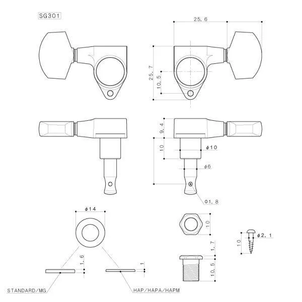 Gotoh SG3014 'Grover Style' Tuning Keys (set of 6) - 3 a Side - Chrome - Tulip Heads - Image 2