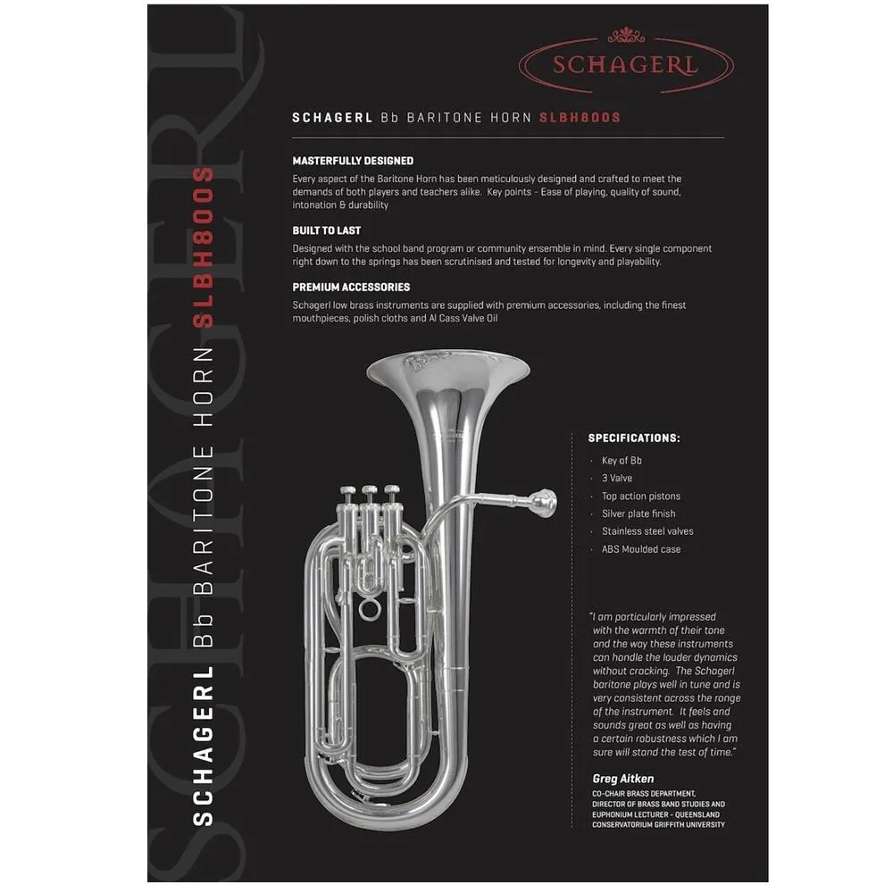 Schagerl SLBH800S Bb 3-Valve Baritone Horn - Silver Plated with Case Inc Freight - Image 2