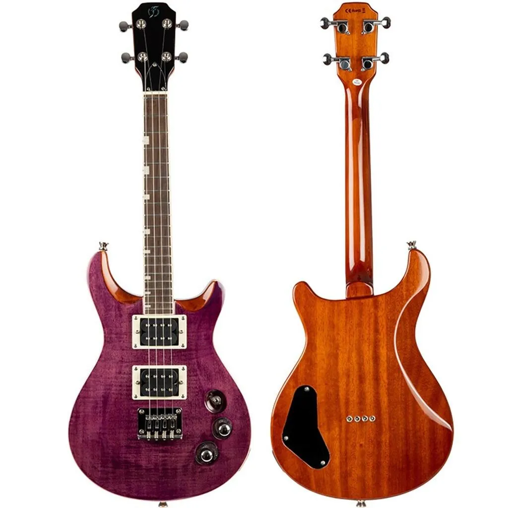 Flight Vanguard Tenor Electric Ukulele - Trans Purple : Double Cut, Solid Body - Image 2