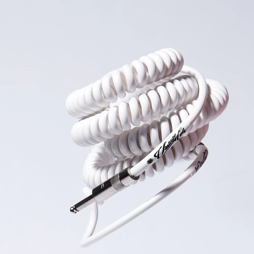 Voltage Vintage Coil 25ft Coiled Guitar Cable straight / Right Angle - White - Image 2
