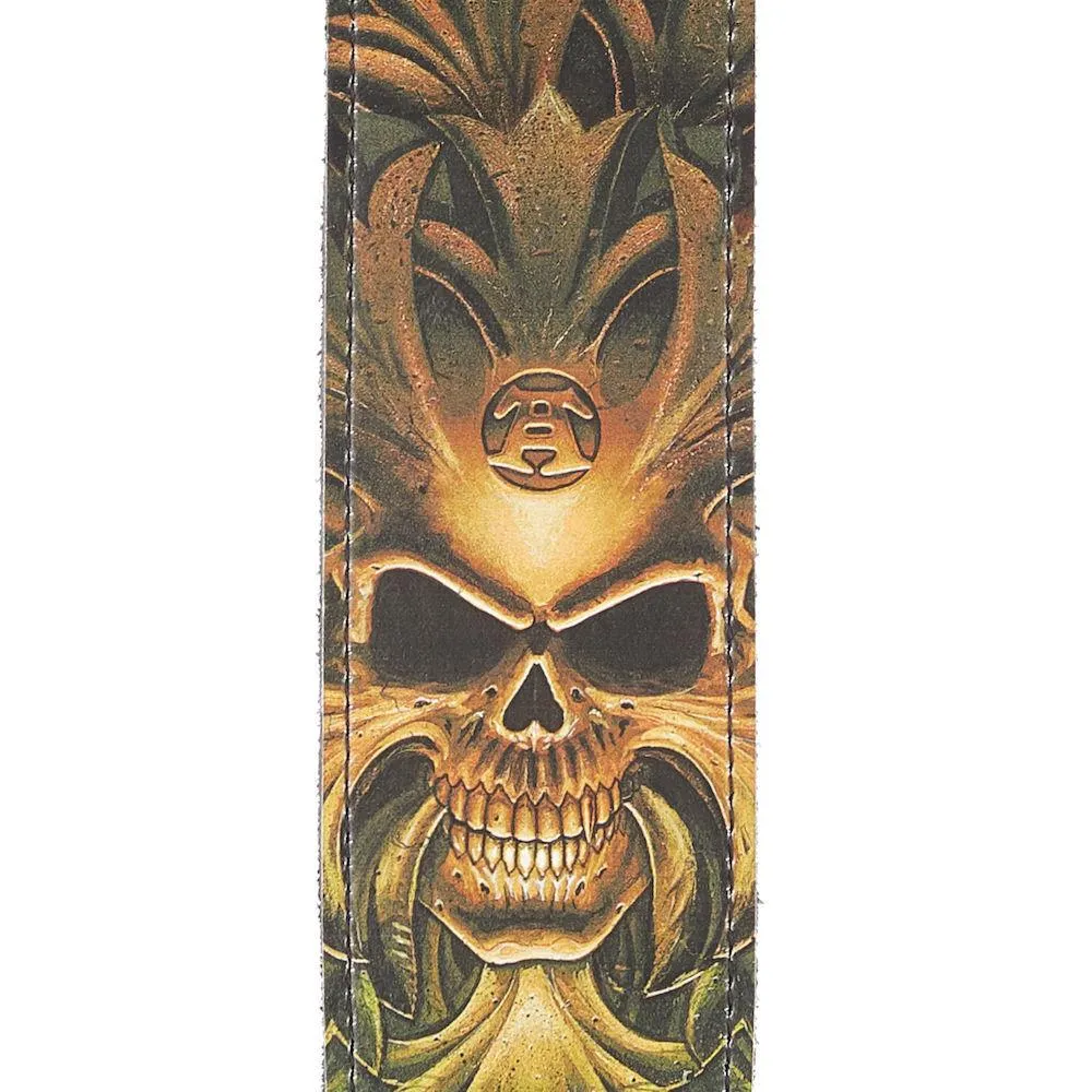 Alchemy Leather Guitar Strap, Green Skull - Image 3
