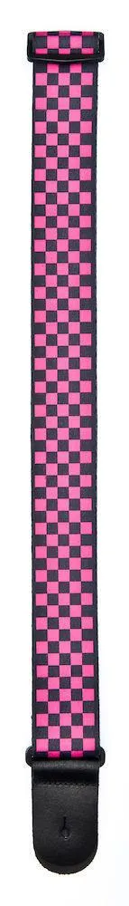 D'Addario Woven Guitar Strap, Black/Pink Checker Pattern - Image 3