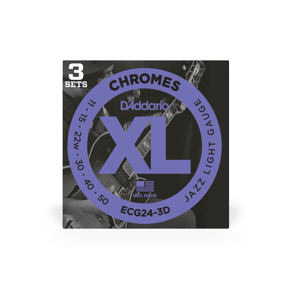 D'Addario ECG24-3D Chromes Flat Wound Electric Guitar Strings, Jazz Light, 11-50, 3 Sets - Image 3