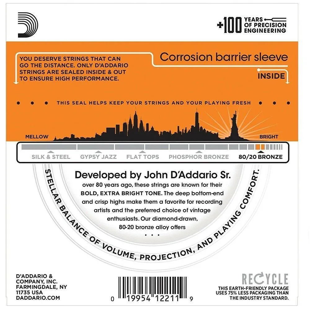 4 sets D'Addario EJ10 80/20 Bronze Extra Light Gauge Acoustic Guitar Strings - Image 3