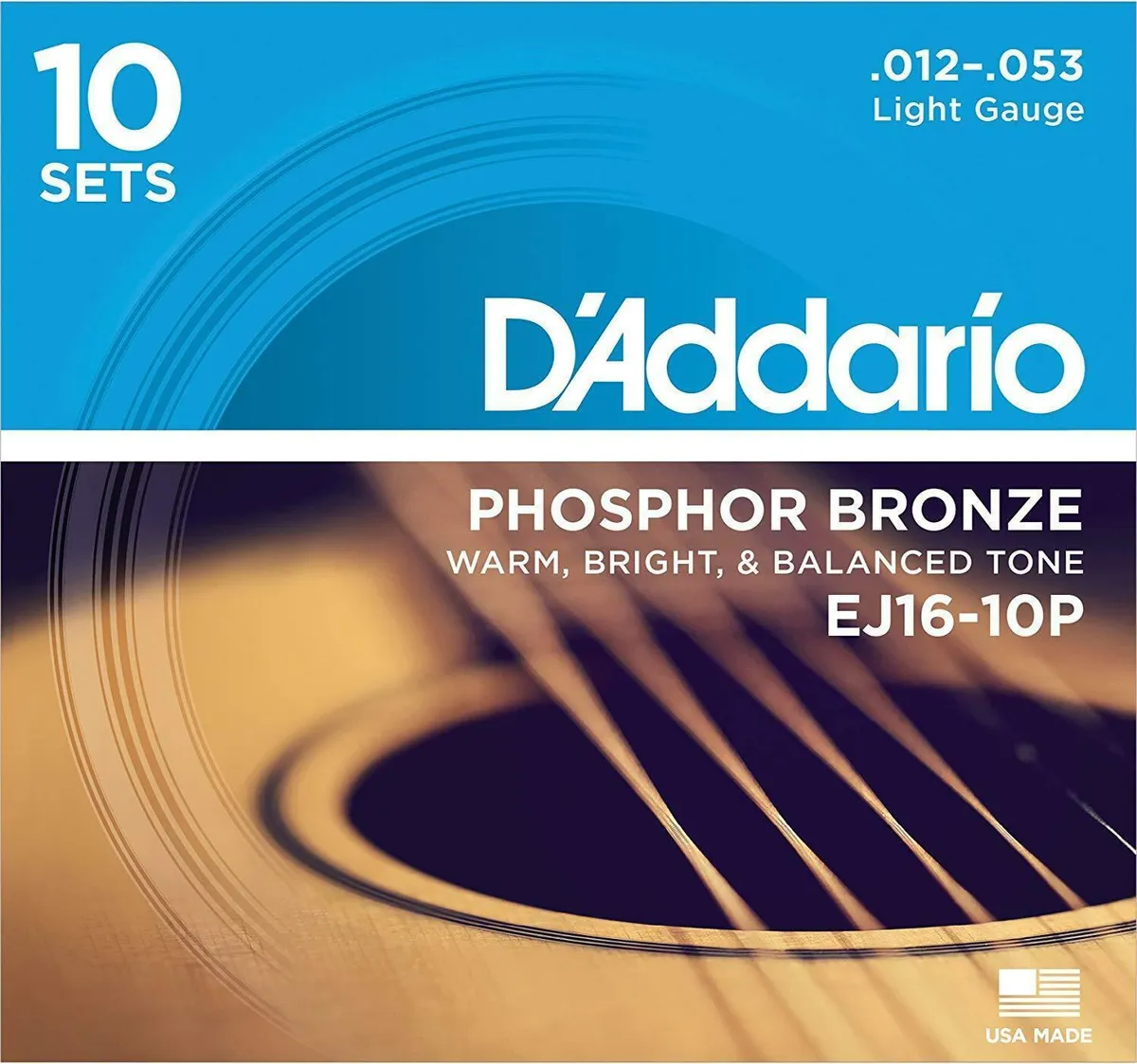 D'Addario EJ16-10P Phos Bronze Acoustic Guitar Strings - .012-.053 Light (10-pack) - Image 3