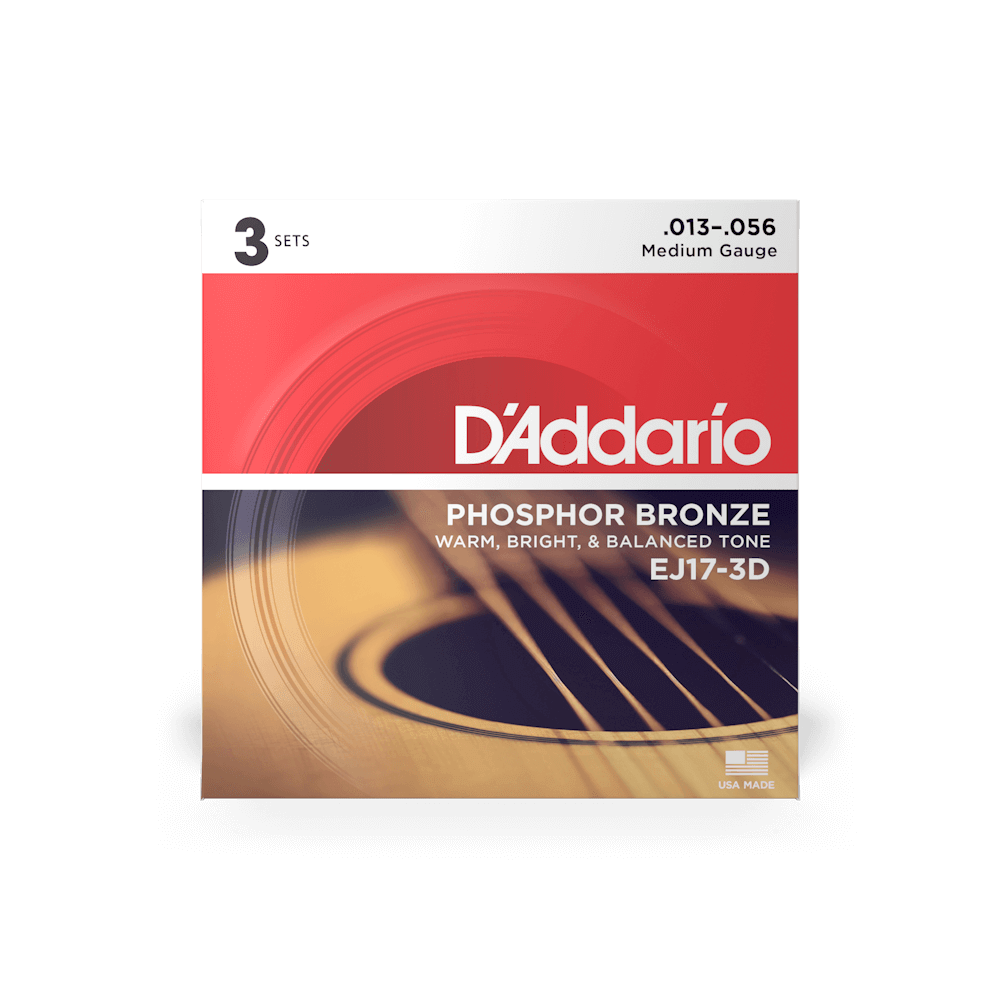 D'Addario EJ17-3D Phosphor Bronze Acoustic Guitar Strings, Medium, 13-56, 3 Sets - Image 3
