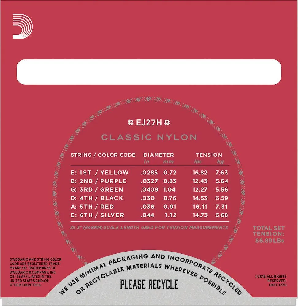 D'Addario EJ27H Student Nylon Classical Guitar Strings, Hard Tension - Image 3
