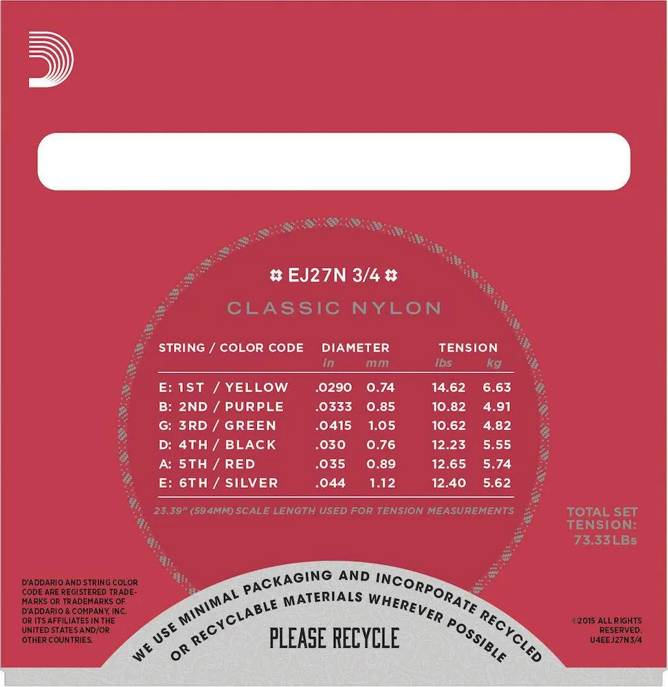 D'Addario EJ27N 3/4 Student Nylon Fractional Classical Guitar Strings, Normal Tension - Image 3