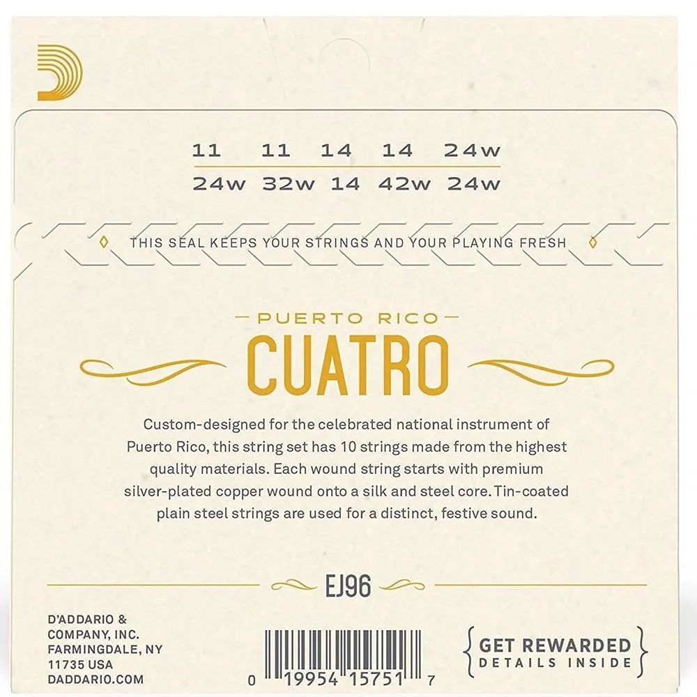 D'Addario EJ96 Cuatro-Puerto Rico Strings Silverwound 10-String - b4 SETS - Image 3