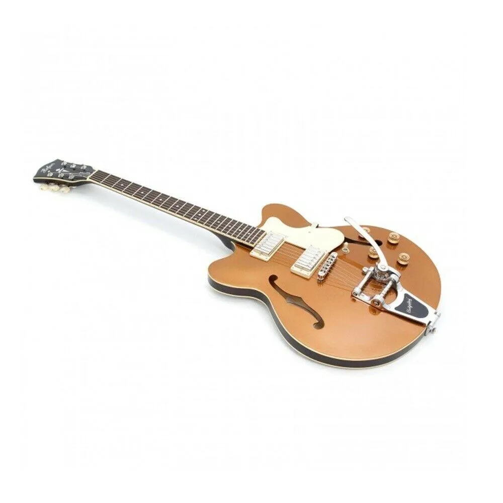 Hofner Contemporary Verythin Guitar - Ltd Edition Gold Top W/ Bigsby & Case - Image 3