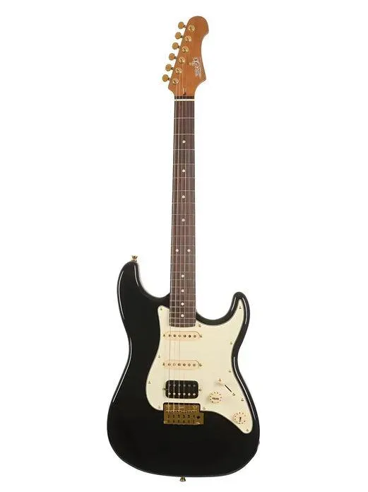 JET JS-480 HSS Electric Guitar - Black with Gold Hardware - Image 3