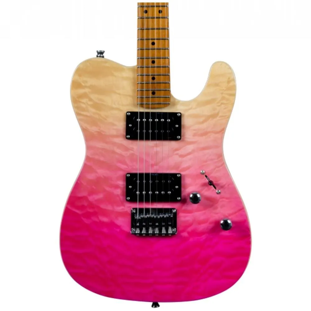 Jet Guitars JT-450 Quilted Maple Top Electric Guitar - Transparent Pink - Image 3