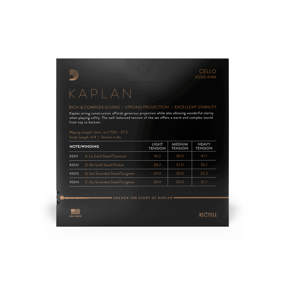 D'Addario Kaplan Cello String Set, 4/4 Scale, Medium Tension - Image 3