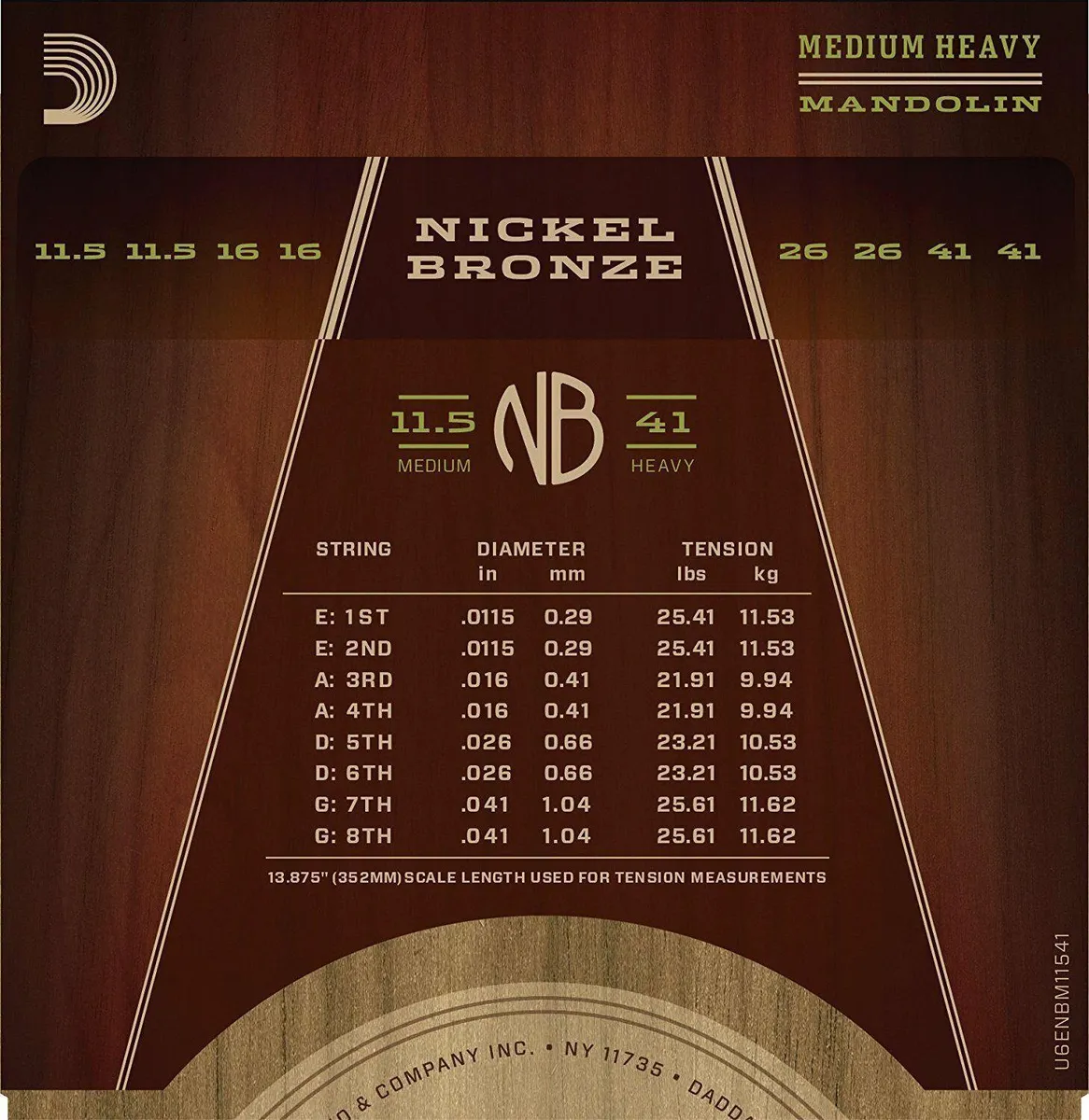D'Addario NBM11541 Nickel Bronze Mandolin Strings, Gauges 11.5 - 41 Full Set - Image 3
