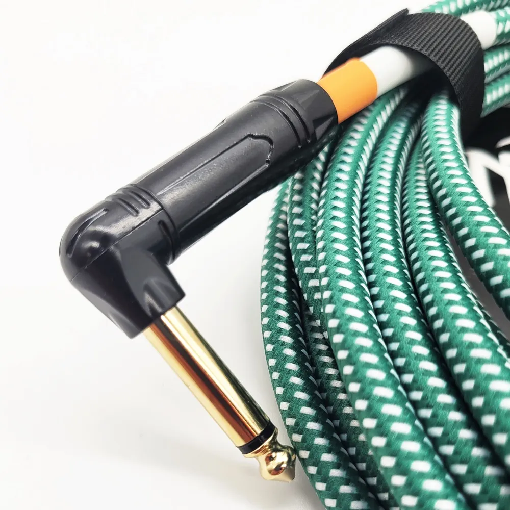 NVE Guitars Instrument Cable gold plated Plugs 20ft - 6m Straight to Angle - GREEN - Image 3