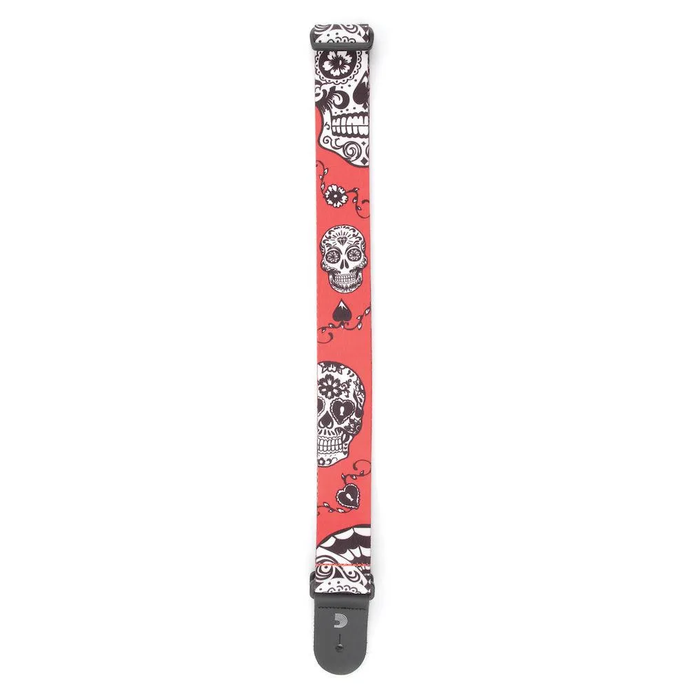 D'Addario Polyester Guitar Straps, Sugar Skulls, Red - Image 3