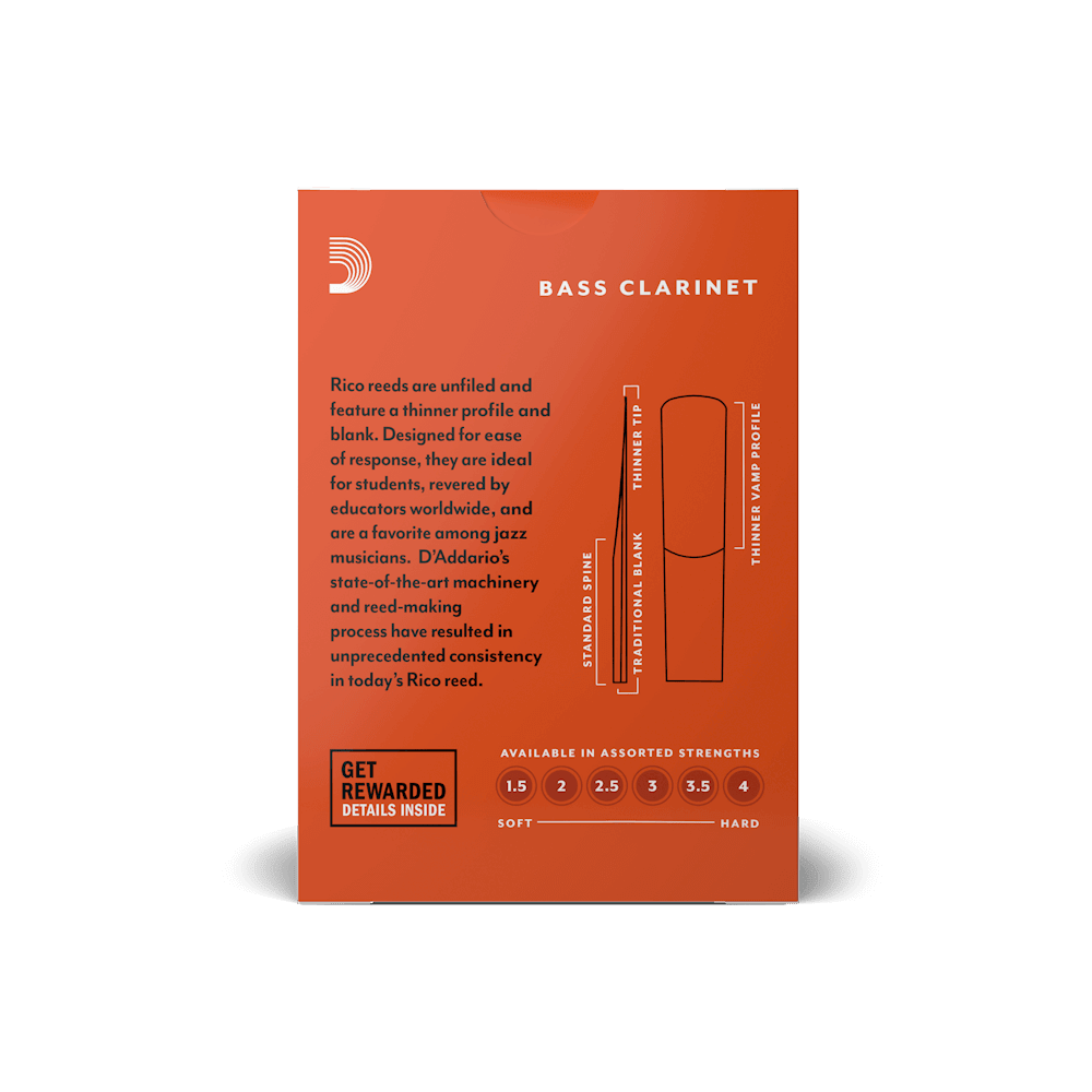 Rico by D'Addario Bass Clarinet Reeds, Strength 3, 10 Pack - Image 3