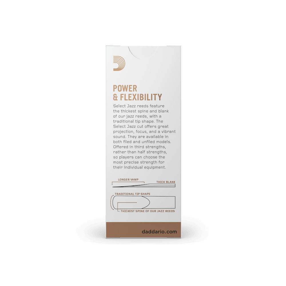 D'Addario Select Jazz Unfiled Baritone Saxophone Reeds, Strength 3 Soft, 5-pack - Image 3