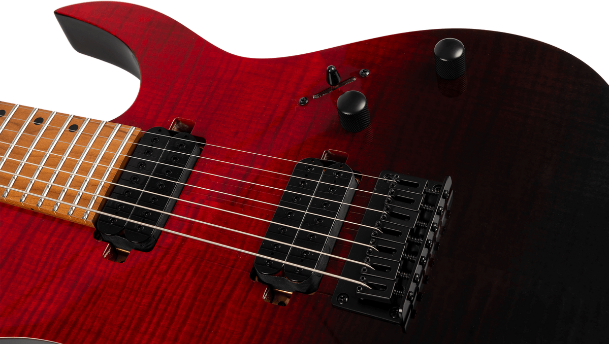 Spira S-457-TRD 7-String Electric Guitar - Trans Red - Flame Maple Top - Image 3
