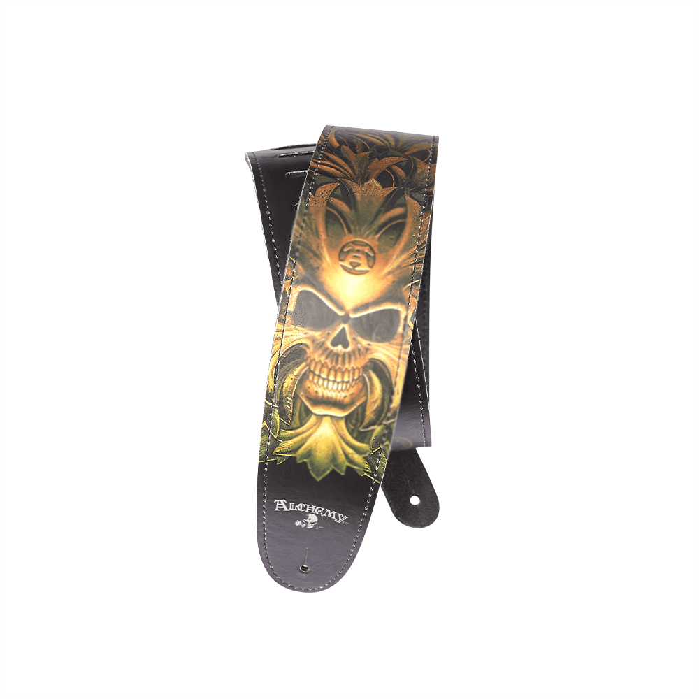 Alchemy Leather Guitar Strap, Green Skull - Image 4