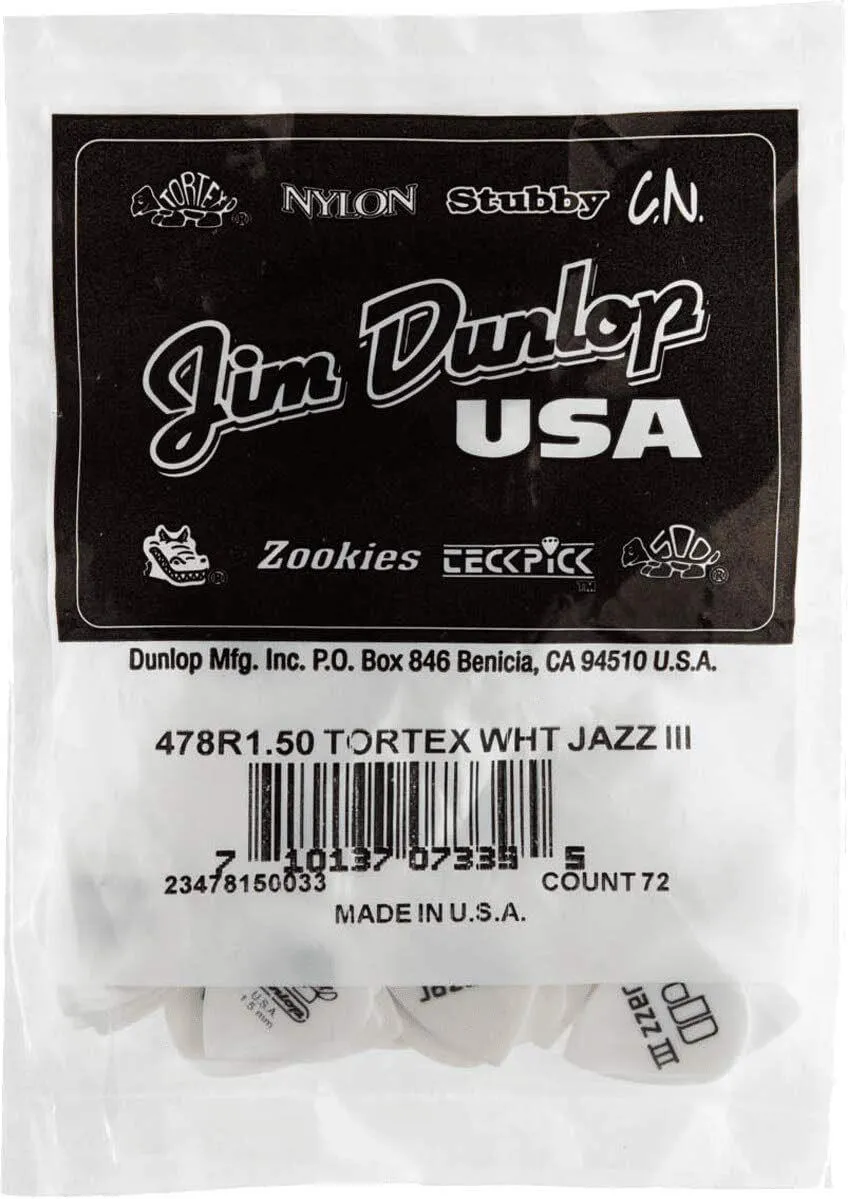 Jim Dunlop Tortex White Jazz III Guitar Picks 1.50mm , 72 picks - Image 4