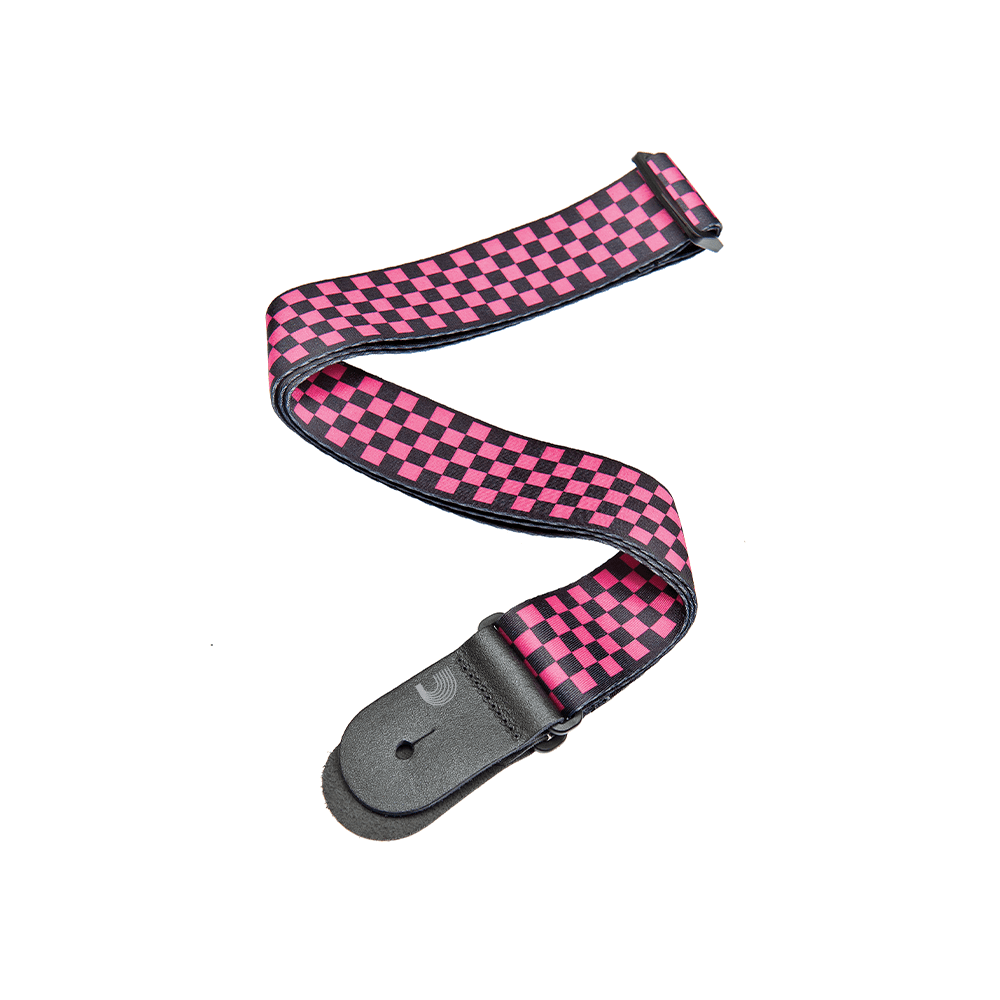 D'Addario Woven Guitar Strap, Black/Pink Checker Pattern - Image 4