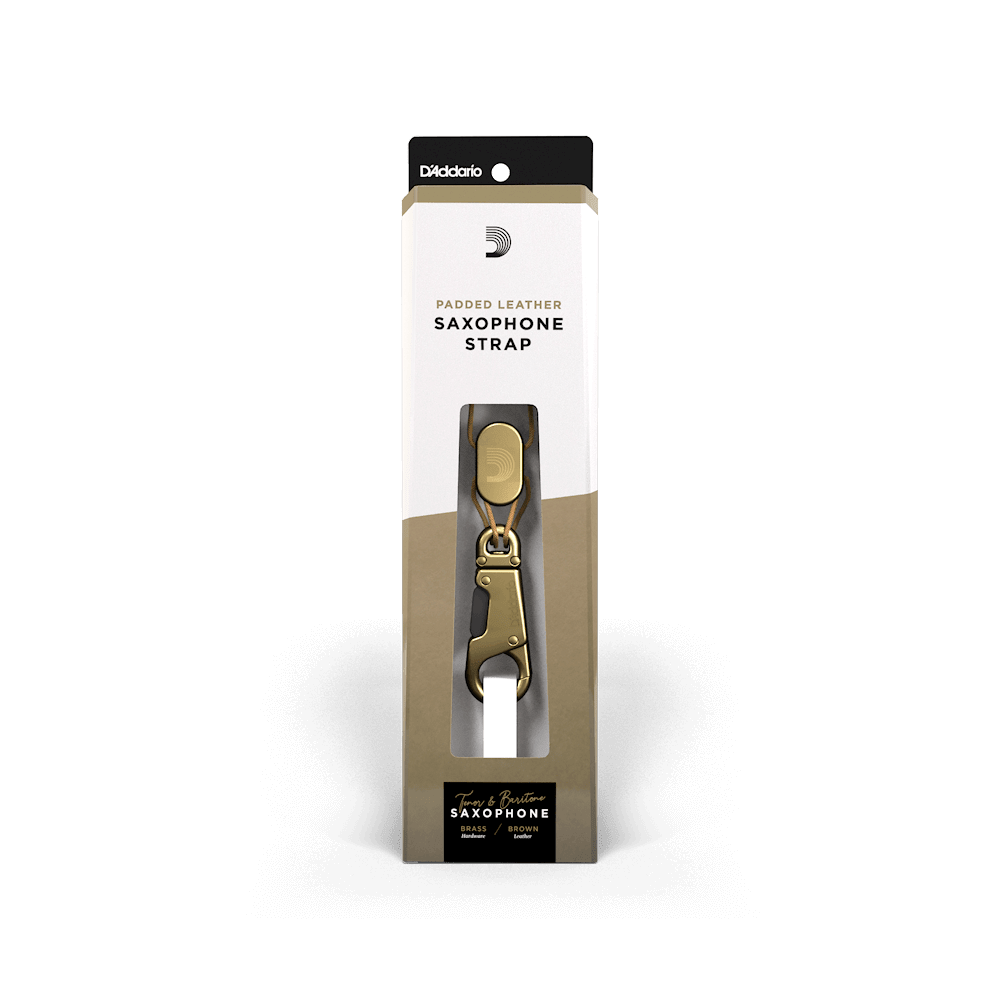 D'Addario Woodwinds Padded Leather Neck Strap, Tenor/Baritone, Brown/Brass - Image 4