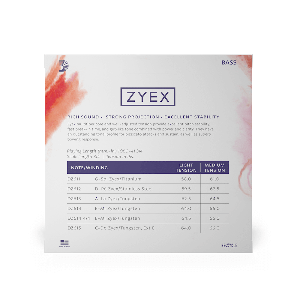 D'Addario Zyex Bass String Set, 3/4 Scale, Light Tension - Image 4