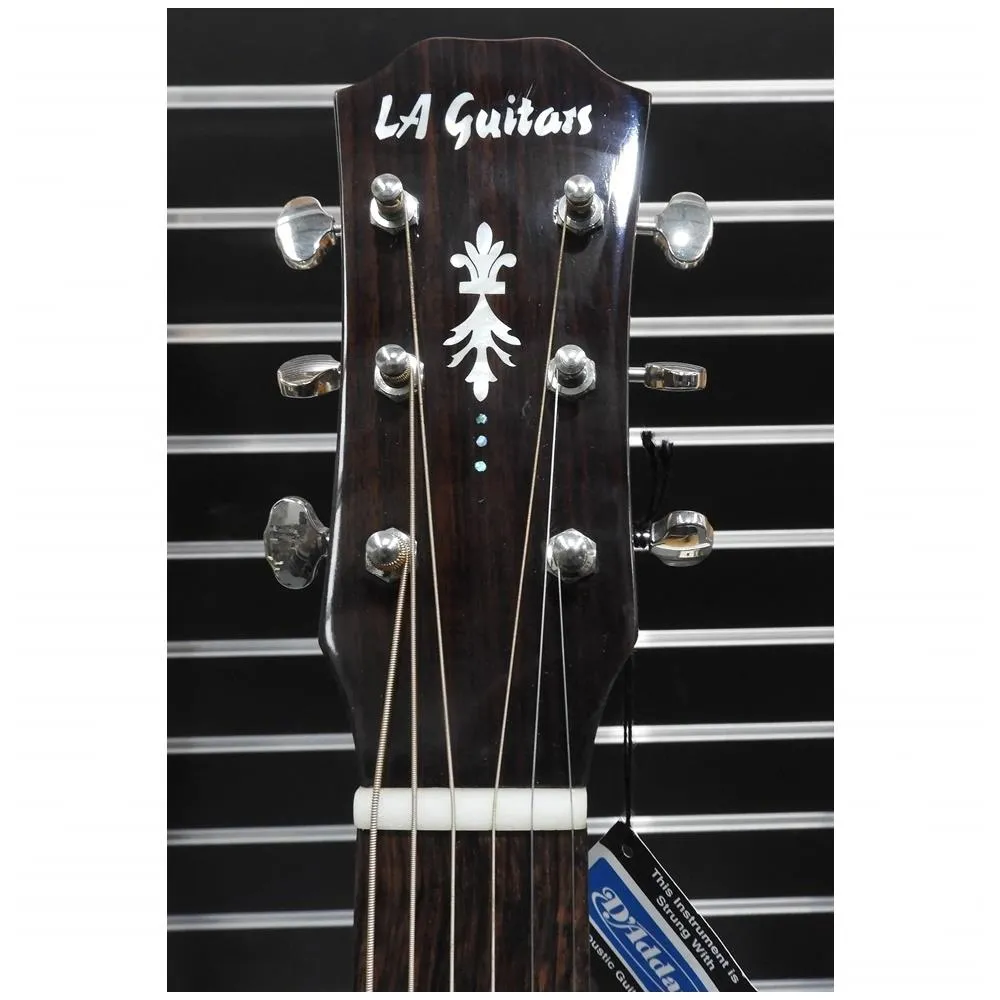 LA Guitars Solid wood Dreadnought Acoustic Guitar Spruce / Rosewood - Image 4