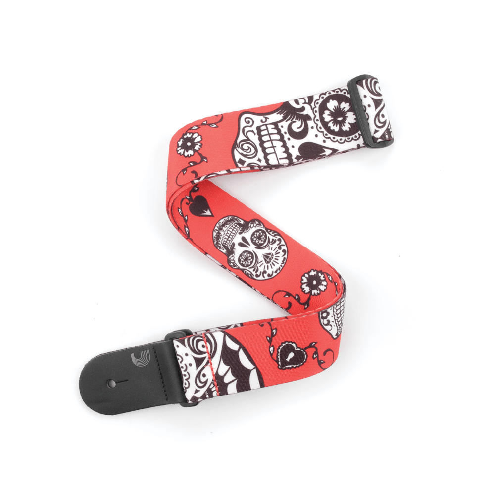D'Addario Polyester Guitar Straps, Sugar Skulls, Red - Image 4