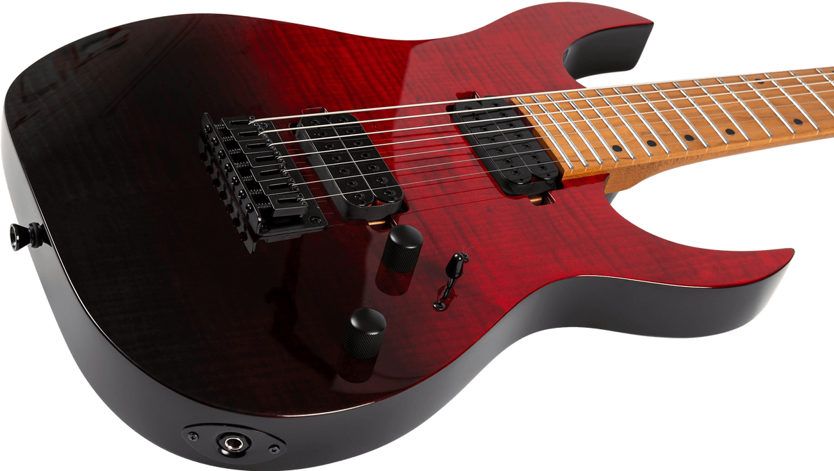 Spira S-457-TRD 7-String Electric Guitar - Trans Red - Flame Maple Top - Image 4