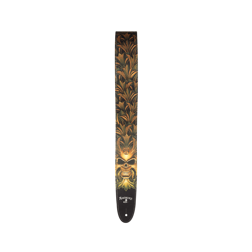 Alchemy Leather Guitar Strap, Green Skull - Image 5