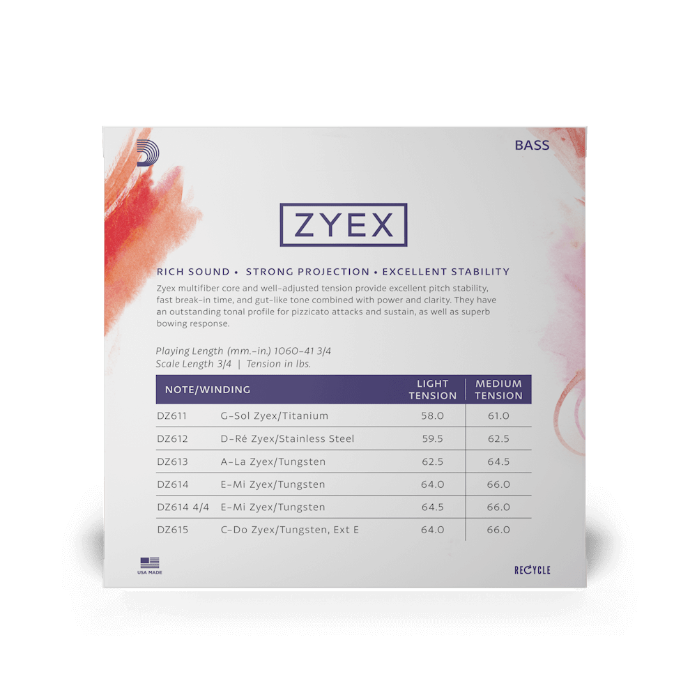 D'Addario Zyex Bass String Set, 3/4 Scale, Light Tension - Image 5