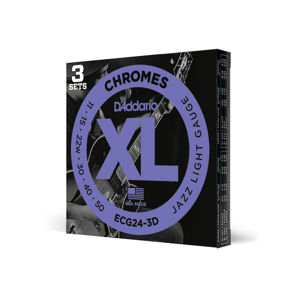 D'Addario ECG24-3D Chromes Flat Wound Electric Guitar Strings, Jazz Light, 11-50, 3 Sets - Image 5